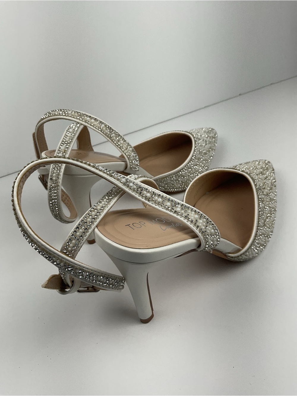 Top Moda Comfort Pearl & Rhinestone Slingback Heels Size 8 - Picture 5 of 12